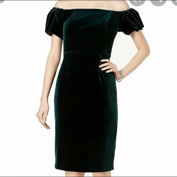 dark green velvet off the shoulder dress Hunter Green Velvet Bridesmaid Dress Mermaid Floor-Length main image 0